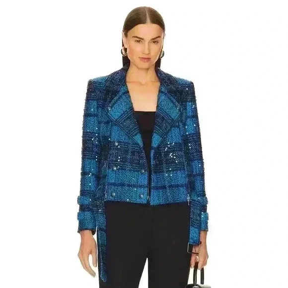 L’Agence Billie Jacket in Cobalt Multi Tweed Sz XS/T New Without Tags - Picture 6 of 7